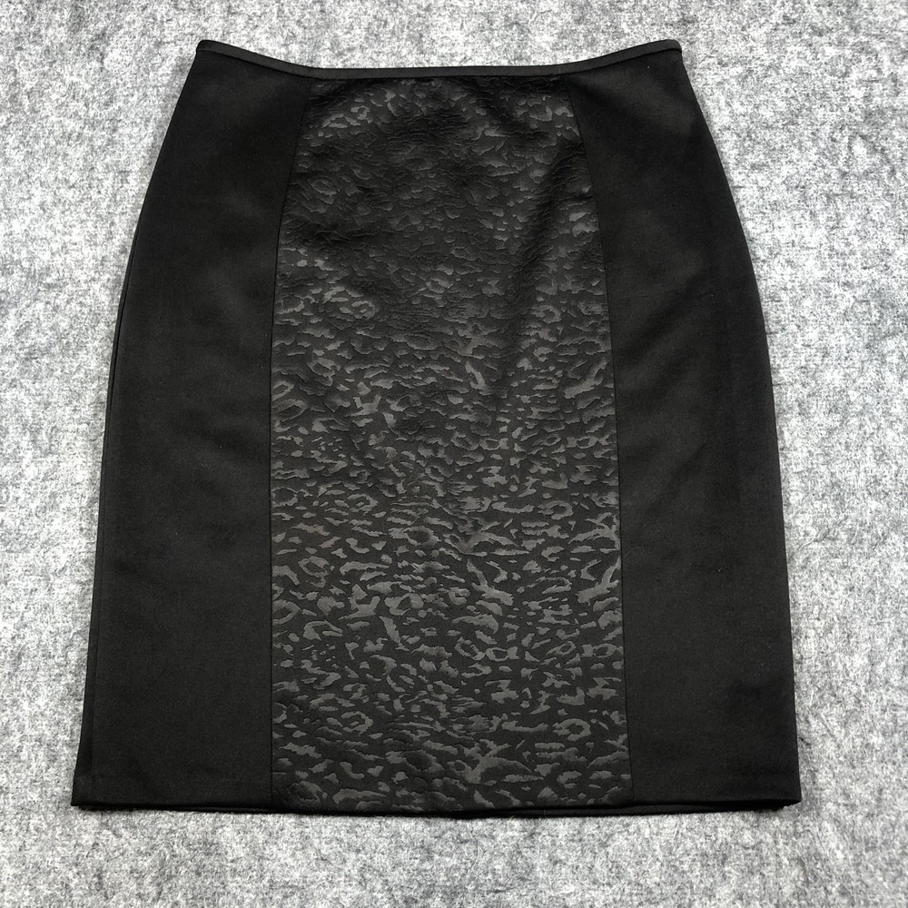 Calvin Klein Pencil Skirt Womens 6 Black Leopard Satin Lined Career Office